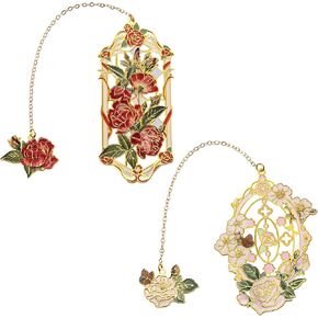 JA & MIU 2PCS الإشارات المرجعية المعدنية ، إشارات القراءة للنساء ، إشارات مرجعية للمعادن الوردية ذات اللونين ، مرجعية معدنية جميلة ، ورود حمراء حساسة ، وإشارات الورود البيضاء النقية ، هدية جميلة لمحبي الكتب