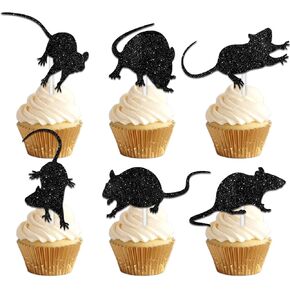 18pcs Black Silhouette Glitter Mouse Dessert Cupcake Topper Scientific Experiment Theme Decorations Men Women Boys Girls Scientist Happy Birthday Party Decor Supplies