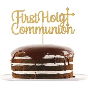 Gold Glitter First Holy Communion Cake Topper, God Bless This Child/Mi Primera Comunion, Baby Shower Baby's First Communion Party Decoration Supplies