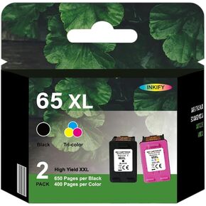 65XL Black Ink Cartridge (2-Pack) for HP Ink 65 65XL High Yield Work Cartridge for HP Deskjet 3755 2600 2621 2622 2630 2623 2624 AMP 100 120 125 130, HP Envy 5000 5055 (INKIFY65XL)
