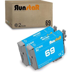 Run Star 2 Pack 69 T069 Cyan Remanufactured Ink Cartridge Replacement for Epson 69 T069 use for Epson Stylus C120 CX5000 CX6000 CX8400 CX9400 NX110 NX300 NX400 NX415 Workforce 30 610 Printer (2 Cyan)