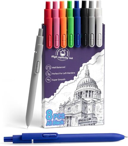 1.0mm 8Pcs Retractable Ballpoint Pens, Medium Tip Black Ink, Smooth Writing for Journaling, Note-Taking & Office Use, No Bleed, No Smudge, Comfort Grip in Saudi Arabia