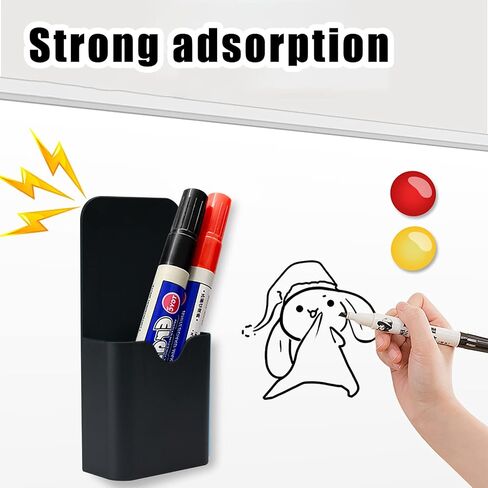 2 Pcs Magnetic Marker Holder Wall Mount Marker Caddy Pencil Holder for Dry Erase Whiteboard Fridge, Self Adhesive Marker Pen Holder for Home Office School(Black&SS) in Kuwait