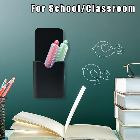 2 Pcs Magnetic Marker Holder Wall Mount Marker Caddy Pencil Holder for Dry Erase Whiteboard Fridge, Self Adhesive Marker Pen Holder for Home Office School(Black&SS) in Kuwait