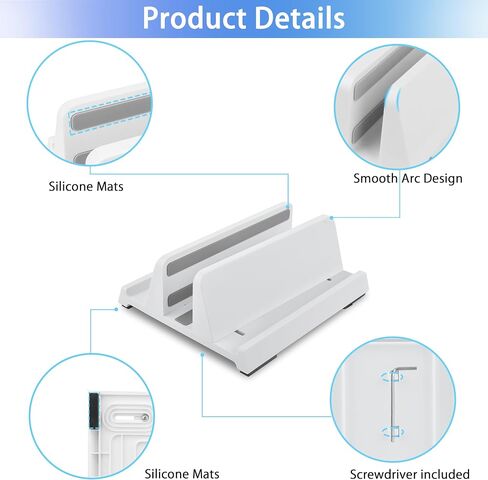Vertical Laptop Stand Holder, ABS Organizer with Adjustable Dock, All in 1 Design Space-Saving, Sturdy Laptop Computer Holder for PC up to 17.3 inches, MacBook, Mini PC, Pad, Phone (Black, 1 Slot) in Kuwait