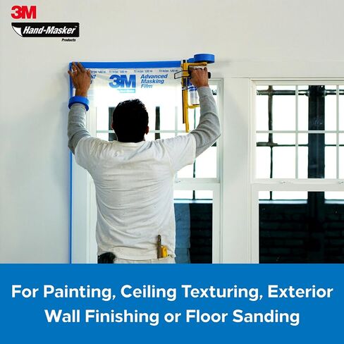 3M Hand Masker Advanced Masking Film, 8 Rolls, 72 in x 90 ft, Static Cling Keeps Film in Place, Prevents Liquids From Bleeding Through, Flake Resistant, For Indoors & Outdoors Use (AMF72-8C) in Saudi Arabia