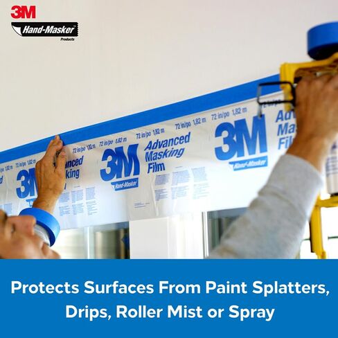 3M Hand Masker Advanced Masking Film, 8 Rolls, 72 in x 90 ft, Static Cling Keeps Film in Place, Prevents Liquids From Bleeding Through, Flake Resistant, For Indoors & Outdoors Use (AMF72-8C) in Saudi Arabia