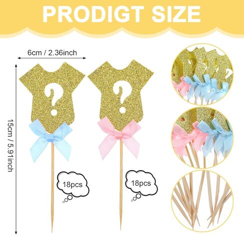 Grevosea 36pcs بين الجنسين تكشف عن القبعات العليا كب كيك ، زرقاء بريق بلاتسي مارك كب كيك يختار صبيًا أو فتاة استحمام الطفل لوازم حفلة عيد ميلاد الأطفال in Kuwait