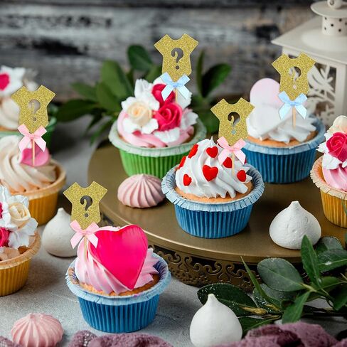 Grevosea 36pcs بين الجنسين تكشف عن القبعات العليا كب كيك ، زرقاء بريق بلاتسي مارك كب كيك يختار صبيًا أو فتاة استحمام الطفل لوازم حفلة عيد ميلاد الأطفال in Kuwait