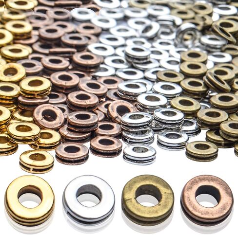 Rondelle Spacer Beads, 200pcs 6mm Flat Round Spacer Beads Metal Rondelle Spacer Beads Craft Supplies for DIY Jewelry Making, Antique Golden, Antique Silver, Antique Bronze, Copper in Kuwait