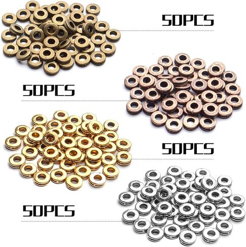 Rondelle Spacer Beads, 200pcs 6mm Flat Round Spacer Beads Metal Rondelle Spacer Beads Craft Supplies for DIY Jewelry Making, Antique Golden, Antique Silver, Antique Bronze, Copper in Kuwait