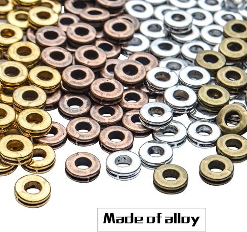 Rondelle Spacer Beads, 200pcs 6mm Flat Round Spacer Beads Metal Rondelle Spacer Beads Craft Supplies for DIY Jewelry Making, Antique Golden, Antique Silver, Antique Bronze, Copper in Kuwait