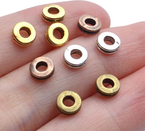 Rondelle Spacer Beads, 200pcs 6mm Flat Round Spacer Beads Metal Rondelle Spacer Beads Craft Supplies for DIY Jewelry Making, Antique Golden, Antique Silver, Antique Bronze, Copper in Kuwait