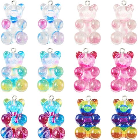 Colorful Resin Gummy Bear Charms & Cabochons - Glitter Flatback for DIY Earring Jewelry Making, Hairpins, Phone Case Decor in Saudi Arabia