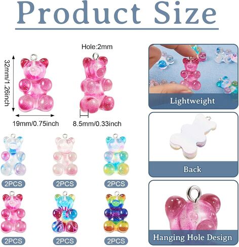 Colorful Resin Gummy Bear Charms & Cabochons - Glitter Flatback for DIY Earring Jewelry Making, Hairpins, Phone Case Decor in Saudi Arabia