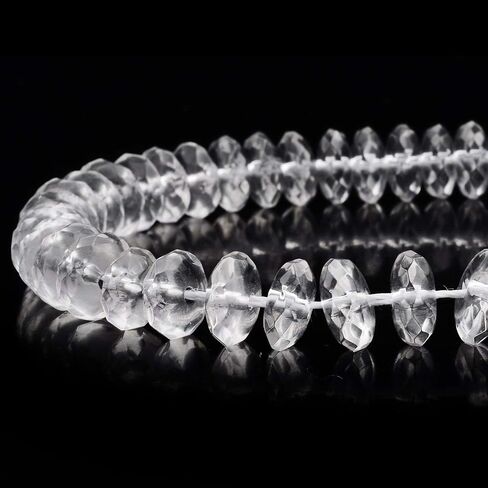 RUBYCA Natural AAA Grade Quartz Crystal Clear Rondelle Faceted Beads Jewelry Making (1 Strand, 8mm) in Saudi Arabia