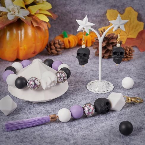 71Pcs Halloween Silicone Beads 15mm Silicone Round Focal Beads Purple Black White Skull Head Assorted Rubber Beads for Lanyard Bracelet Pens Jewelry Making in Saudi Arabia