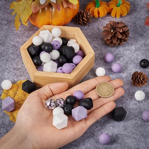71Pcs Halloween Silicone Beads 15mm Silicone Round Focal Beads Purple Black White Skull Head Assorted Rubber Beads for Lanyard Bracelet Pens Jewelry Making in Saudi Arabia