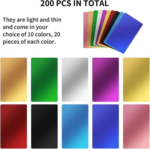 200 Pcs Metal Business Card Blanks, Colorful Laser Engraving Blanks for CNC Engraver, 3.38 x 2.12 Inches, 0.01 Inch Thick – Ideal for Custom Metal Business Cards in Saudi Arabia
