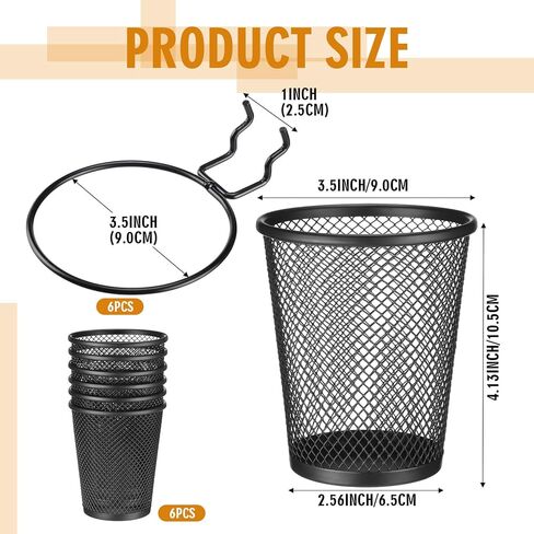 Spakon 6 Sets Pegboard Cups with Ring Hook Pegboard Bin Holder Organizer Multipurpose Pen Cup Metal Pencil Holder for Desk Office Garage(Black,2.95x2.95x3.74'',Straight) in Kuwait