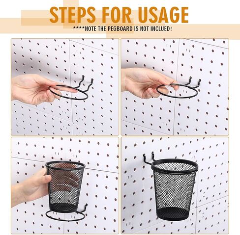 Spakon 6 Sets Pegboard Cups with Ring Hook Pegboard Bin Holder Organizer Multipurpose Pen Cup Metal Pencil Holder for Desk Office Garage(Black,2.95x2.95x3.74'',Straight) in Kuwait