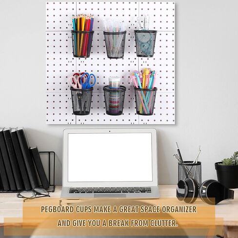 Spakon 6 Sets Pegboard Cups with Ring Hook Pegboard Bin Holder Organizer Multipurpose Pen Cup Metal Pencil Holder for Desk Office Garage(Black,2.95x2.95x3.74'',Straight) in Kuwait