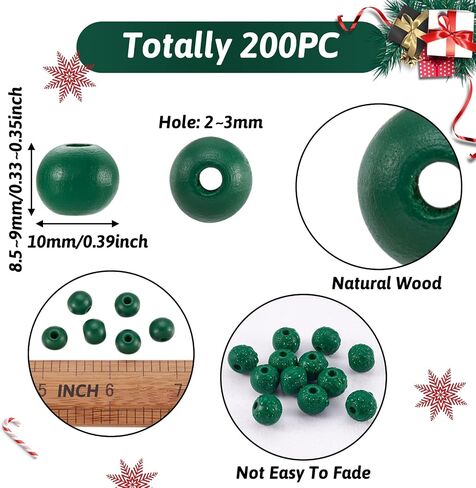 Craftdady 200Pcs Round Wood Beads 10mm Green Wooden Ball Spacer Beads for Home Decoration Jewelry Making in Saudi Arabia