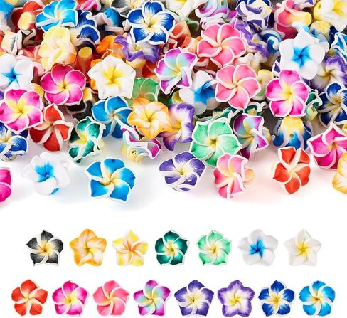 120Pcs Polymer Clay 3D Flower Beads Colorful Floral Plumeria Spacer Beads Small Flower Cabochons Charms Blossom Floral Loose Bead for DIY Hawaiian Summer Jewelry Making in Kuwait