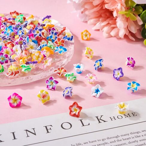120Pcs Polymer Clay 3D Flower Beads Colorful Floral Plumeria Spacer Beads Small Flower Cabochons Charms Blossom Floral Loose Bead for DIY Hawaiian Summer Jewelry Making in Kuwait