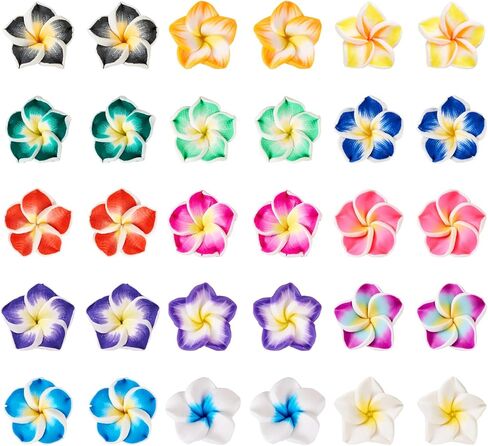 120Pcs Polymer Clay 3D Flower Beads Colorful Floral Plumeria Spacer Beads Small Flower Cabochons Charms Blossom Floral Loose Bead for DIY Hawaiian Summer Jewelry Making in Kuwait