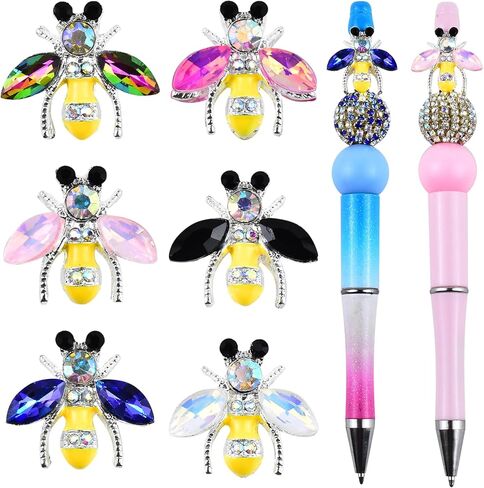 6Pcs Tulip Rhinestone Alloy Beads for Pens Colorful 3D Tulip Focal Spacer Beads for DIY Craft Beadable Pens Jewelry Bracelet Necklace Earrings Keychain Making in Kuwait