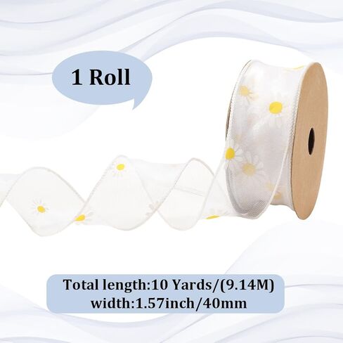 10 Yards 1 5/8 Inch Red Daisy Ribbon Floral Sheer Ribbon Spring Flower Print Transparent Organza Mesh Ribbons Bulk with Spool for Sewing Making Crafts Bouquet Wedding Home Decor DIY Supply in Saudi Arabia