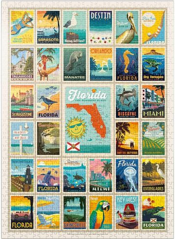 MyPuzzle Florida: Print Multi -Imagage Print ، Pintage Poster - Premium 1000 Piece Jigsaw Puzzle للبالغين in Kuwait