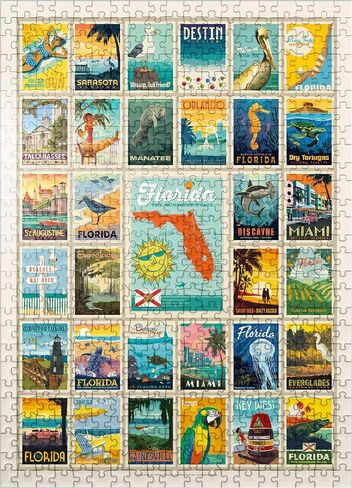 MyPuzzle Florida: Print Multi -Imagage Print ، Pintage Poster - Premium 1000 Piece Jigsaw Puzzle للبالغين in Kuwait