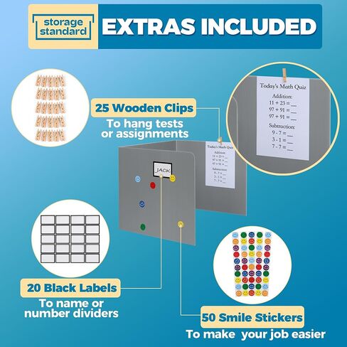 20-Pack Desk Dividers for Students - Durable & Waterproof Plastic Privacy Shield Divider, Classroom Folders Teacher Supplies, Easy-to-Clean Plastic Study Carrel Folder Boards for Student Desks, Grey in Saudi Arabia