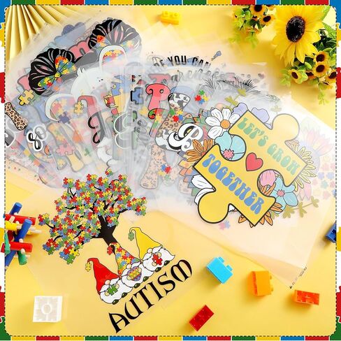 Estune 30 Pcs Autism Awareness Iron on Transfers Autism Iron on Decals Puzzle Rainbow Appliques Vinyl Patches Transfers Heat Sticker for Clothes Bag Pillow Covers DIY Decorations(Classic Style) in Kuwait