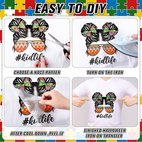 Estune 30 Pcs Autism Awareness Iron on Transfers Autism Iron on Decals Puzzle Rainbow Appliques Vinyl Patches Transfers Heat Sticker for Clothes Bag Pillow Covers DIY Decorations(Classic Style) in Kuwait