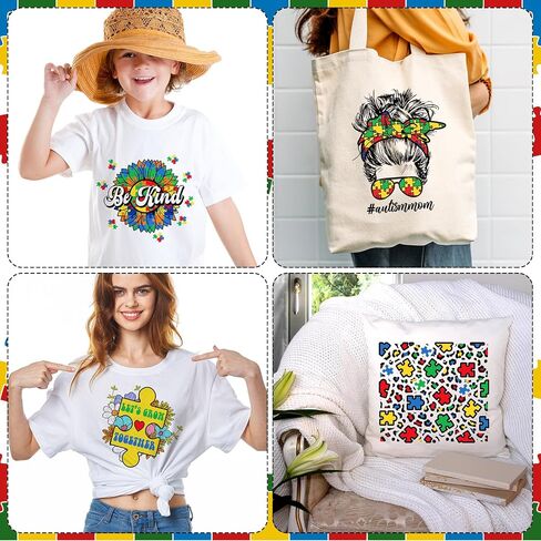 Estune 30 Pcs Autism Awareness Iron on Transfers Autism Iron on Decals Puzzle Rainbow Appliques Vinyl Patches Transfers Heat Sticker for Clothes Bag Pillow Covers DIY Decorations(Classic Style) in Kuwait