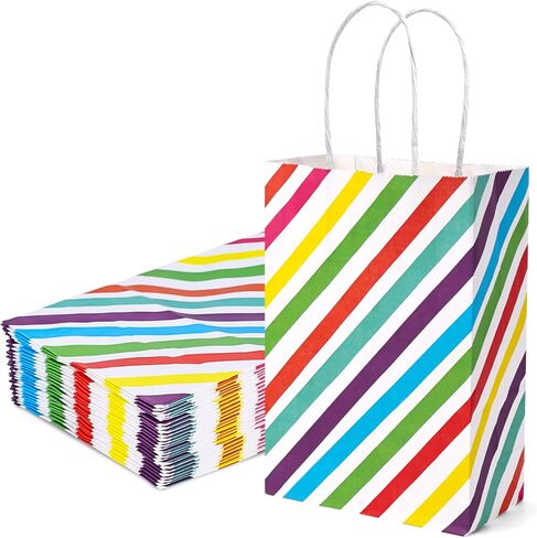 VGOODALL 24 Pack Gift Bags, 5.5x2.8x8 Inches Reusable Party Favor Bags with Handles, Decorative Color Stripes for Birthday Wedding Holiday Gift Wrapping Supplies in Saudi Arabia