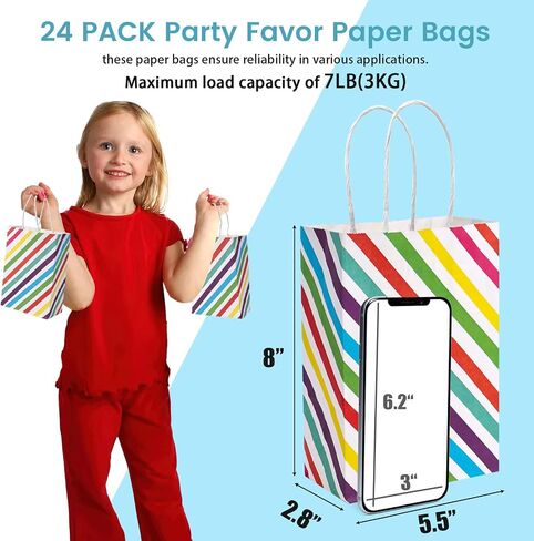 VGOODALL 24 Pack Gift Bags, 5.5x2.8x8 Inches Reusable Party Favor Bags with Handles, Decorative Color Stripes for Birthday Wedding Holiday Gift Wrapping Supplies in Saudi Arabia