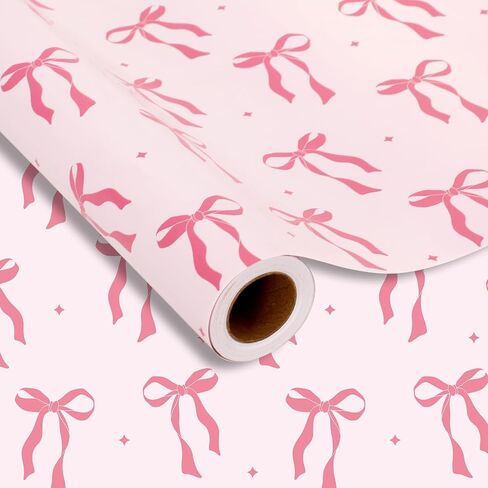 JarThenaAMCS Pink Bow Wrapping Paper -Mini Roll- 17In x 32.8 Ft Cute Bowknot Wrap Paper Bowtie Craft Paper For Valentine's Day Party Packing Supplies in Kuwait