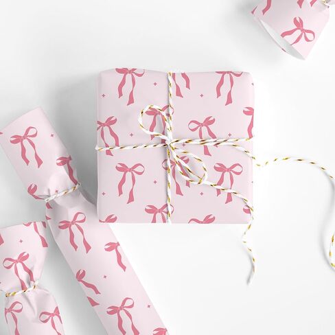 JarThenaAMCS Pink Bow Wrapping Paper -Mini Roll- 17In x 32.8 Ft Cute Bowknot Wrap Paper Bowtie Craft Paper For Valentine's Day Party Packing Supplies in Kuwait