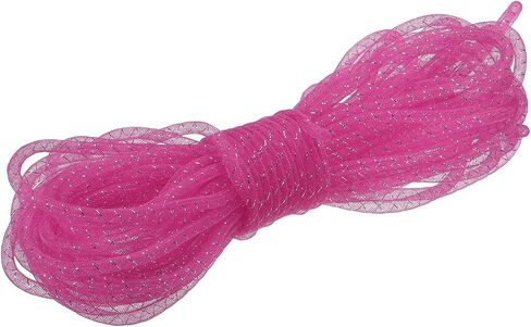 MECCANIXITY 15 Yards Mesh Tube 1/3 Inch Decor Tubing Flex for Wreath, Gift, Decorations Birthday, and Wedding Party,DIY Craft - Rose Red Silver in Kuwait
