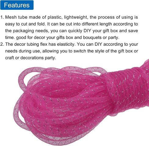 MECCANIXITY 15 Yards Mesh Tube 1/3 Inch Decor Tubing Flex for Wreath, Gift, Decorations Birthday, and Wedding Party,DIY Craft - Rose Red Silver in Kuwait