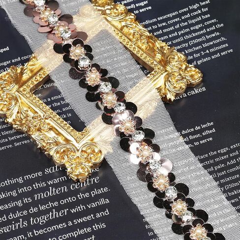 Length 3 Yards，Wide 20mm/0.79 inch Champagne Sequin Ribbon Trim,for Sewing DIY Crafts Costume Wedding Home Decorative (Champagne) in Saudi Arabia