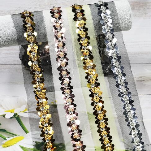 Length 3 Yards，Wide 20mm/0.79 inch Champagne Sequin Ribbon Trim,for Sewing DIY Crafts Costume Wedding Home Decorative (Champagne) in Saudi Arabia