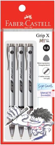 Faber-Castell Grip X Ergonomic Ballpoint Pen Pack of 3 (0.5mm - Black) Triangular Barrel, Fatigue Free Writing, Super Smooth in Saudi Arabia