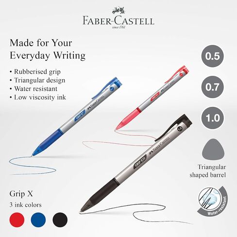 Faber-Castell Grip X Ergonomic Ballpoint Pen Pack of 3 (0.5mm - Black) Triangular Barrel, Fatigue Free Writing, Super Smooth in Saudi Arabia