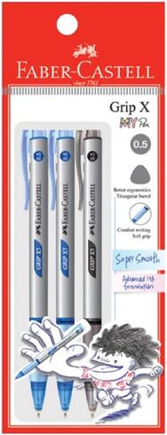 Faber-Castell Grip X Ergonomic Ballpoint Pen Pack of 3 (0.5mm - Black) Triangular Barrel, Fatigue Free Writing, Super Smooth in Saudi Arabia