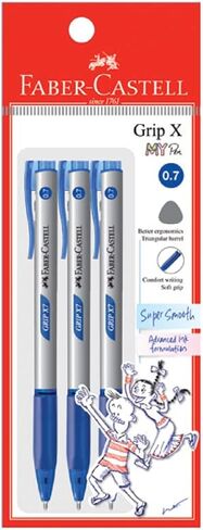 Faber-Castell Grip X Ergonomic Ballpoint Pen Pack of 3 (0.5mm - Black) Triangular Barrel, Fatigue Free Writing, Super Smooth in Saudi Arabia